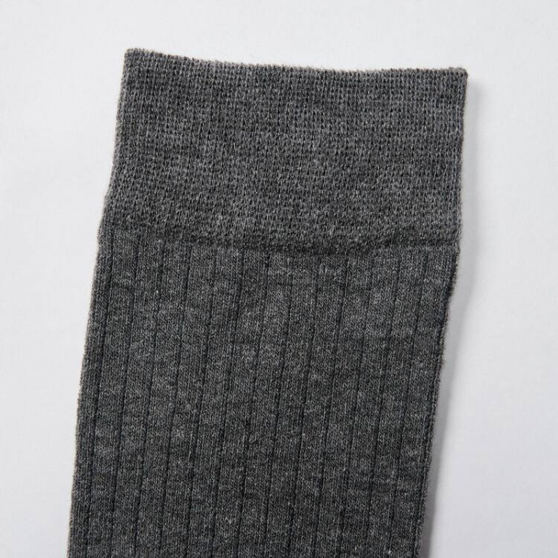 Uniqlo Heattech Ribbed Knee High Men's Socks Dark Grey | DFYMRU186