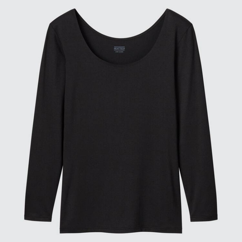 Uniqlo Heattech Scoop Neck Long Sleeved Thermal Women\'s Tops Black | YZTLFH759