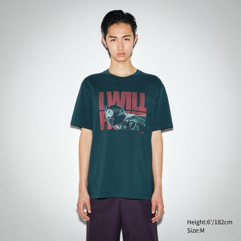 Uniqlo Hideaki Anno Ut Graphic (Rider) Men's T Shirts Dark Green | AMNIKH370