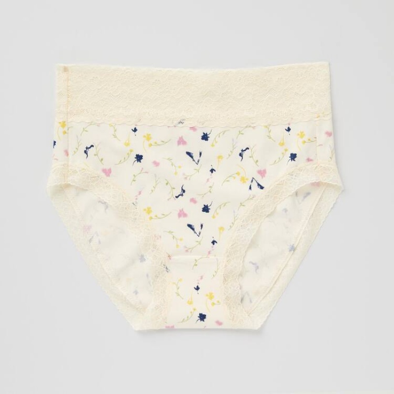 Uniqlo High Rise Flower Print Women's Underwear Beige | XHSVBC964