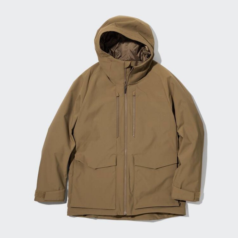 Uniqlo Hybrid Down 3d Cut Men's Parka Brown | WTGXSN075