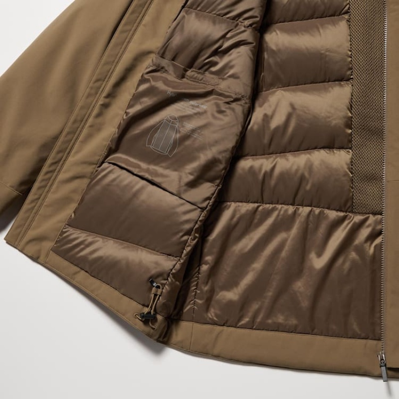 Uniqlo Hybrid Down 3d Cut Men's Parka Brown | WTGXSN075