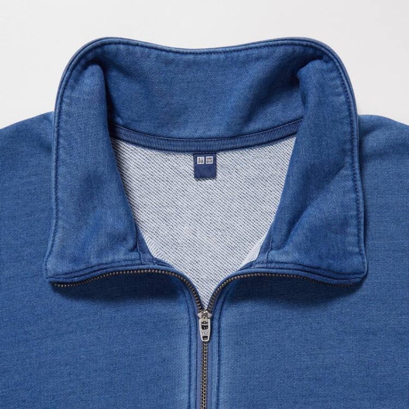 Uniqlo Indigo Sweat Half-zipped Pullover Men's Sweatshirts Blue | RJFVGD437