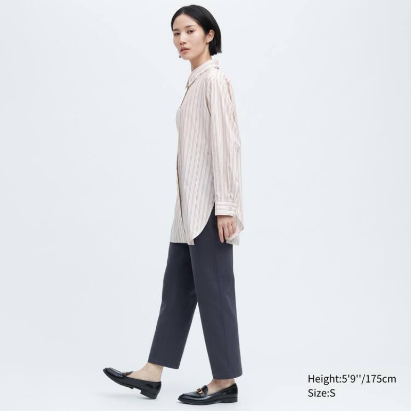 Uniqlo Ines De La Fressange Cotton Silk Blend Oversized Long Sleeved Women's Shirts Beige | YASEBI297