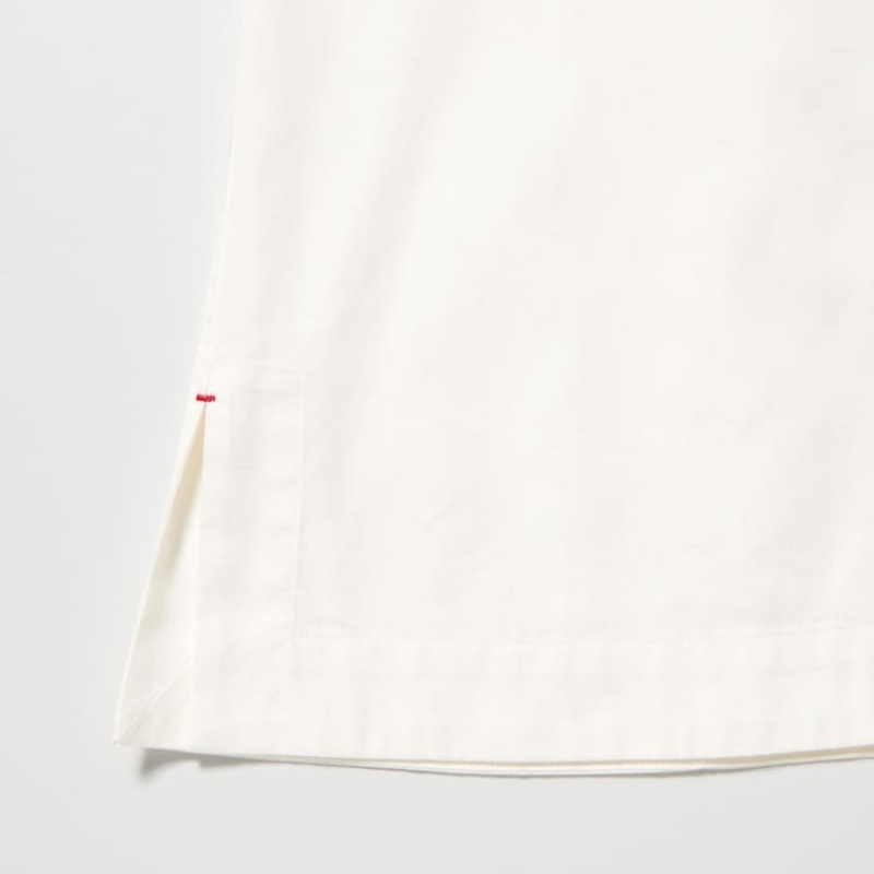 Uniqlo Ines De La Fressange Cotton Twill V Neck 3/4 Sleeved Women's Shirts White | IOQTXP417