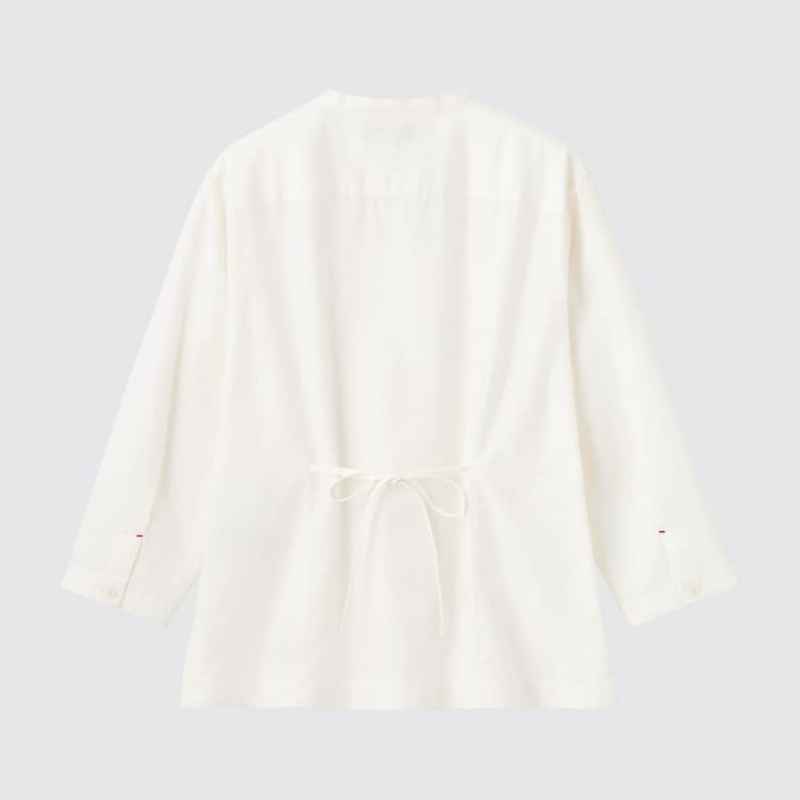 Uniqlo Ines De La Fressange Cotton Twill V Neck 3/4 Sleeved Women's Shirts White | IOQTXP417