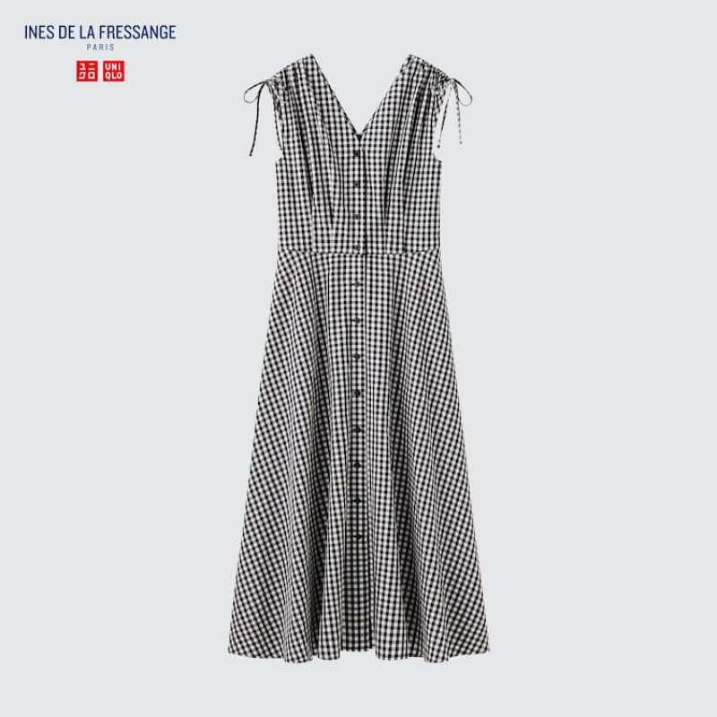 Uniqlo Ines De La Fressange Cotton V Neck Sleeveless Women's Dress White / Black | OLDCEK184