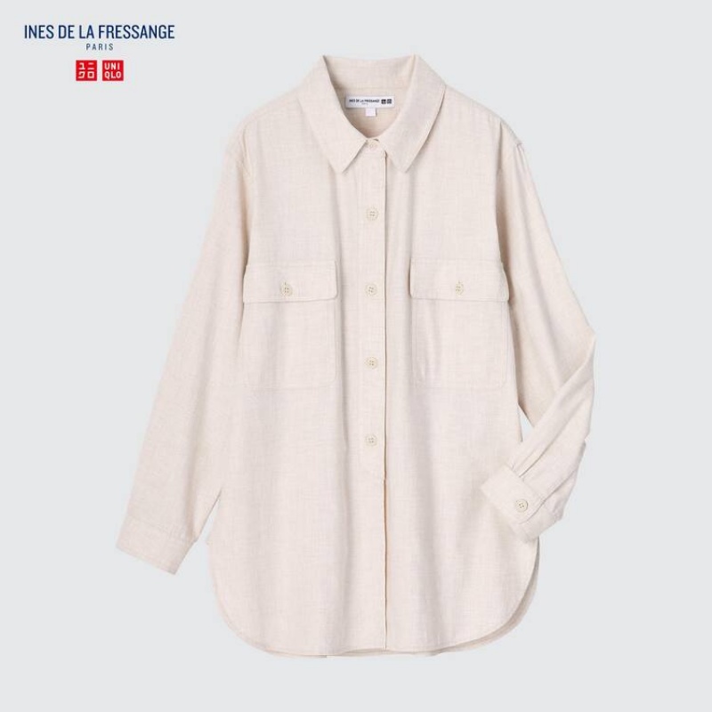 Uniqlo Ines De La Fressange Flannel Tunic Women\'s Tops Beige | QTZPFN653