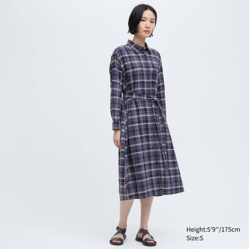 Uniqlo Ines De La Fressange Linen Cotton Blended Women's Dress Blue | PALIQY721