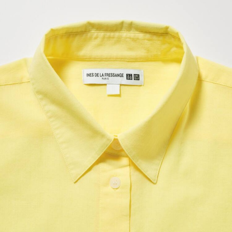 Uniqlo Ines De La Fressange Sheer Cotton Relaxed Fit Long Sleeved Women's Shirts Yellow | OSCNHA580