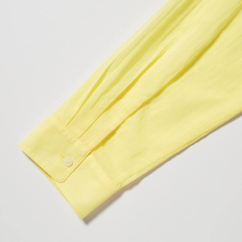 Uniqlo Ines De La Fressange Sheer Cotton Relaxed Fit Long Sleeved Women's Shirts Yellow | OSCNHA580