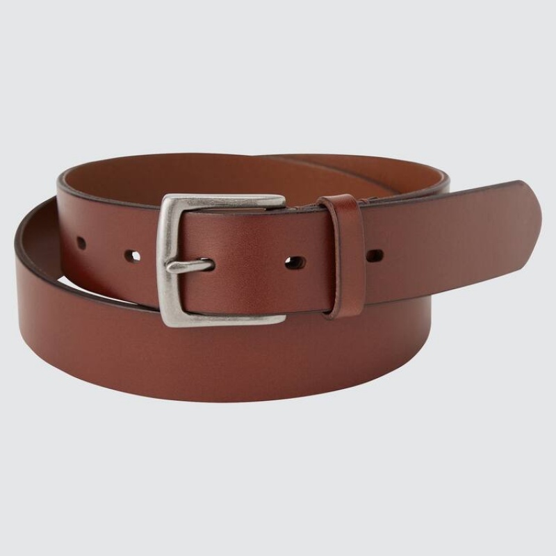 Uniqlo Italian Leather (2021 Season) Men\'s Belts Brown | DMIWUY815