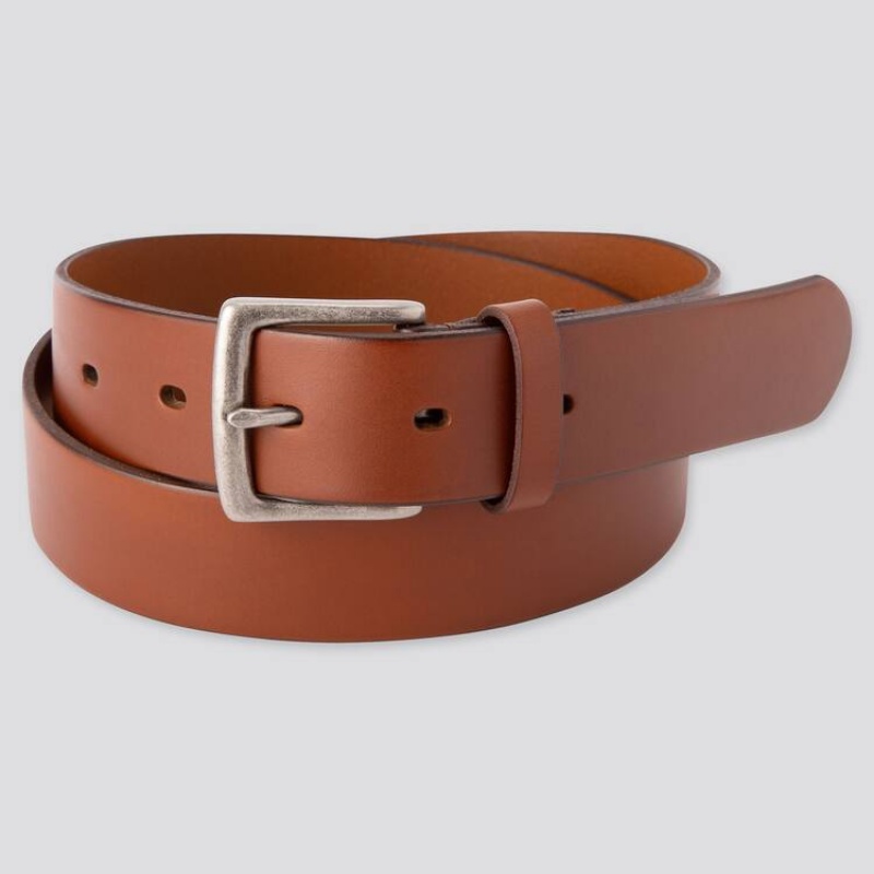 Uniqlo Italian Leather Men\'s Belts Brown | WCKEQN456