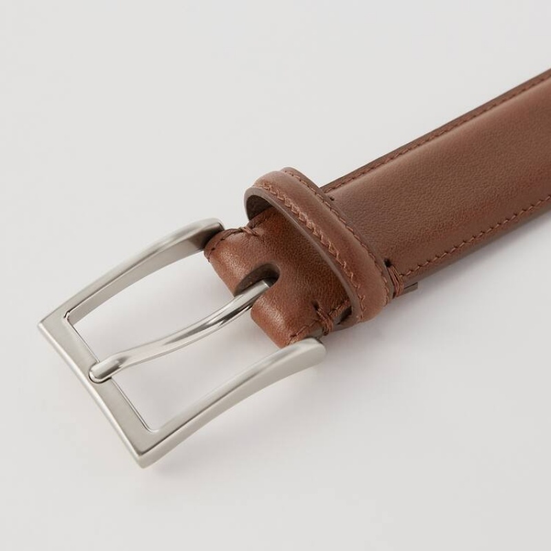 Uniqlo Italian Leather Stitched (2021 Season) Men's Belts Brown | JNXLPG057