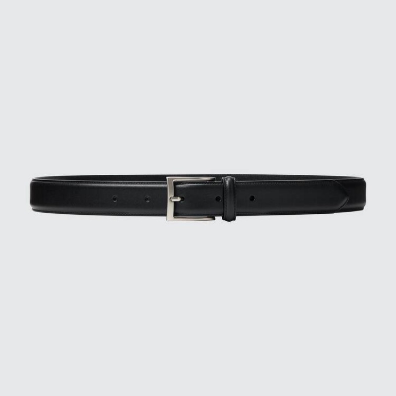 Uniqlo Italian Leather Stitched Men\'s Belts Black | RJYCQE497