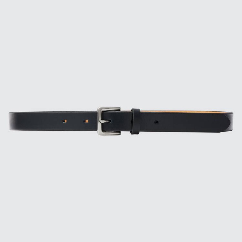 Uniqlo Italian Saddle Leather Men\'s Belts Black | YNSUFI107