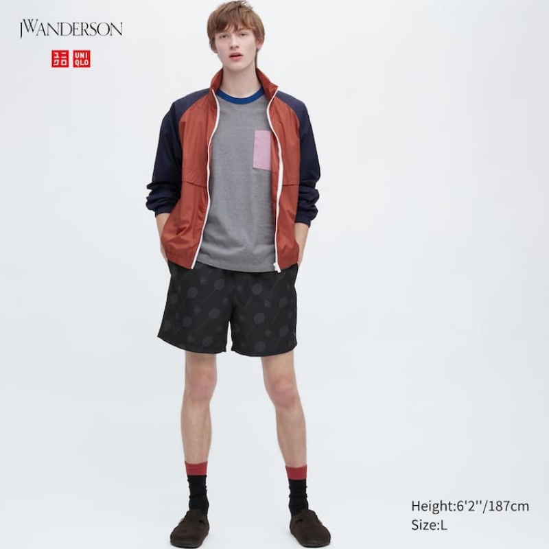 Uniqlo Jw Anderson Badminton Print Active Utility Men\'s Shorts Black | ENRAYG609