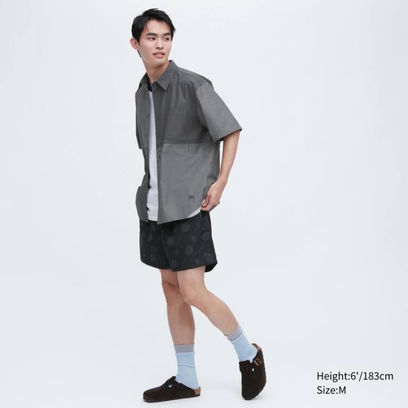 Uniqlo Jw Anderson Casual Chambray Short Sleeved Men's Shirts Grey | TEHXWN380