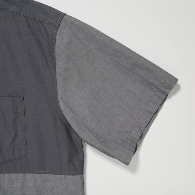 Uniqlo Jw Anderson Casual Chambray Short Sleeved Men's Shirts Grey | TEHXWN380