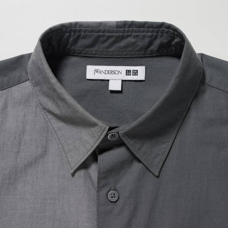 Uniqlo Jw Anderson Casual Chambray Short Sleeved Men's Shirts Grey | TEHXWN380