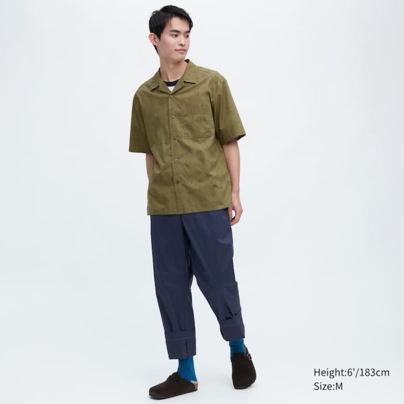 Uniqlo Jw Anderson Casual Printed Short Sleeved (Open Collar) Men's Shirts Olive | WFAZHE947