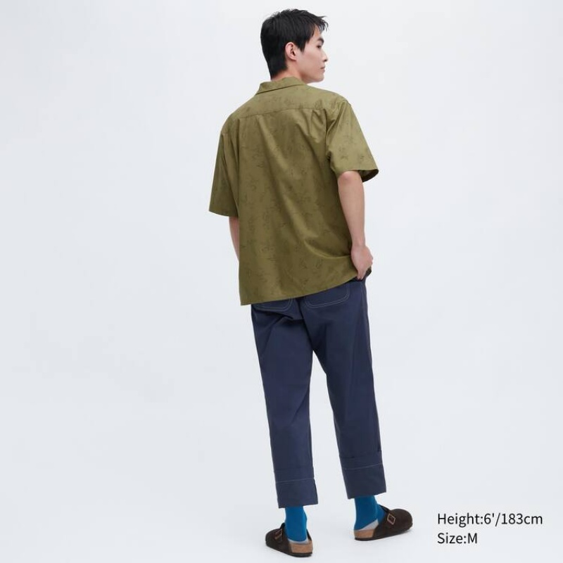 Uniqlo Jw Anderson Casual Printed Short Sleeved (Open Collar) Men's Shirts Olive | WFAZHE947