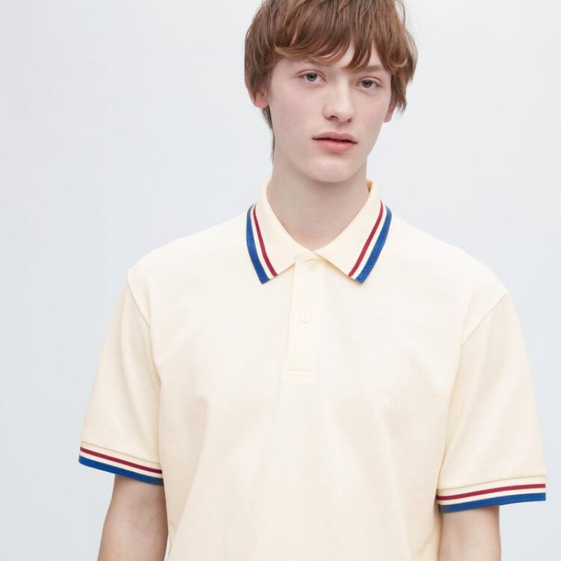 Uniqlo Jw Anderson Dry Piqué Patterned Men's Polo Shirts White | ZDUXPW786