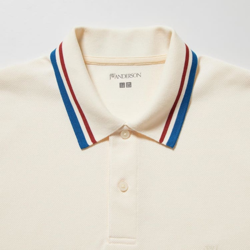 Uniqlo Jw Anderson Dry Piqué Patterned Men's Polo Shirts White | ZDUXPW786