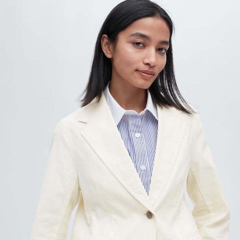 Uniqlo Jw Anderson Linen Blend Women's Jackets White | JKCTIY350