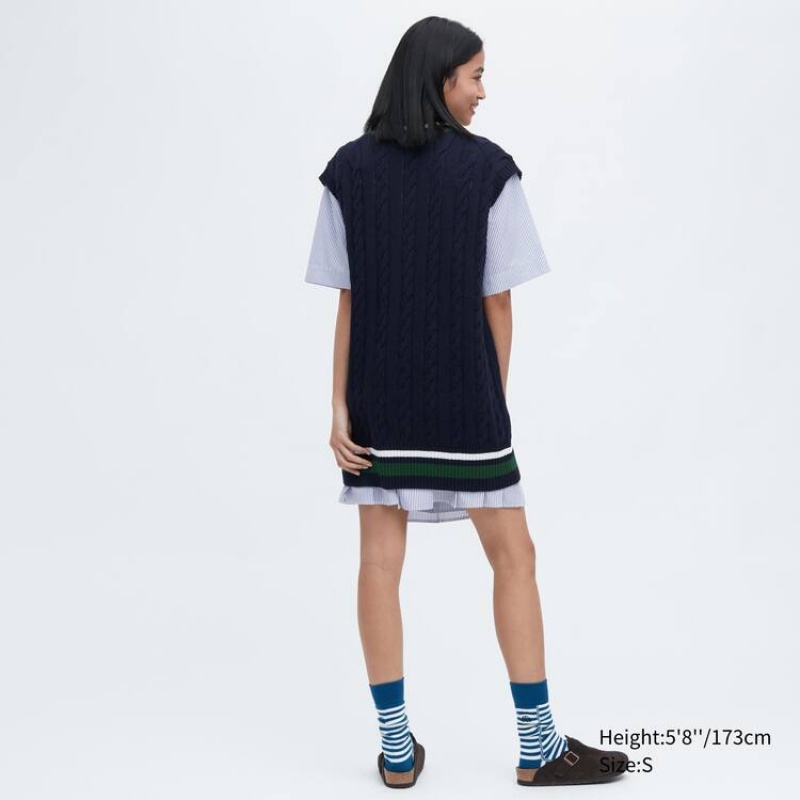 Uniqlo Jw Anderson Long Cricket Women's Knitwear Navy | SBHPCT028