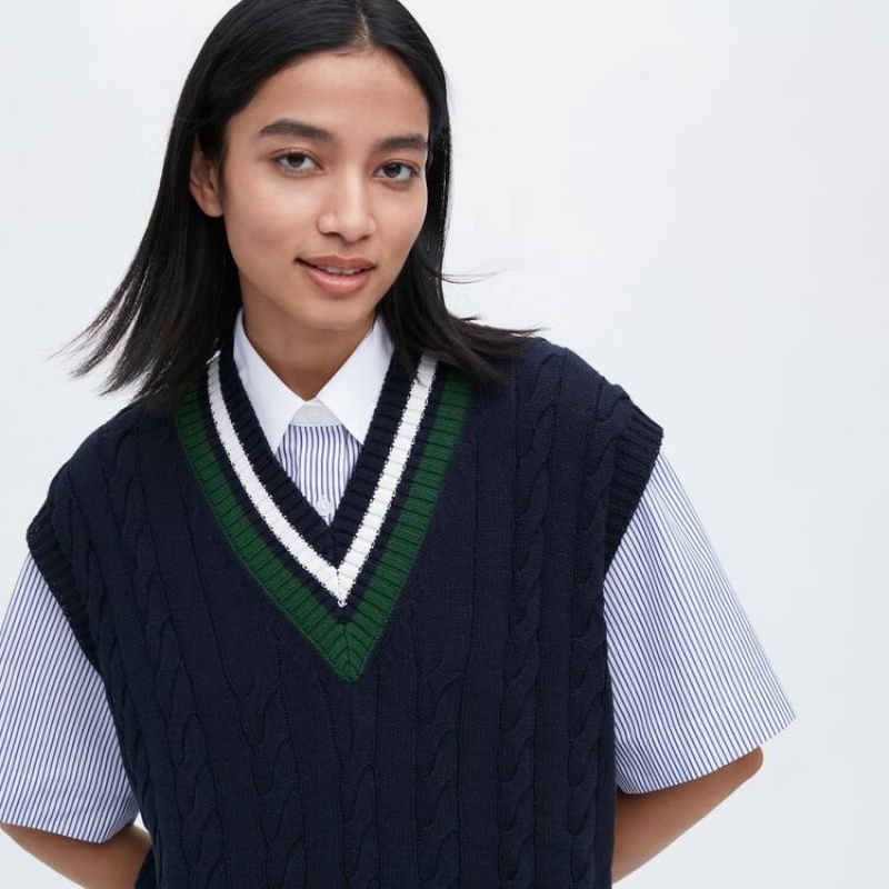 Uniqlo Jw Anderson Long Cricket Women's Knitwear Navy | SBHPCT028