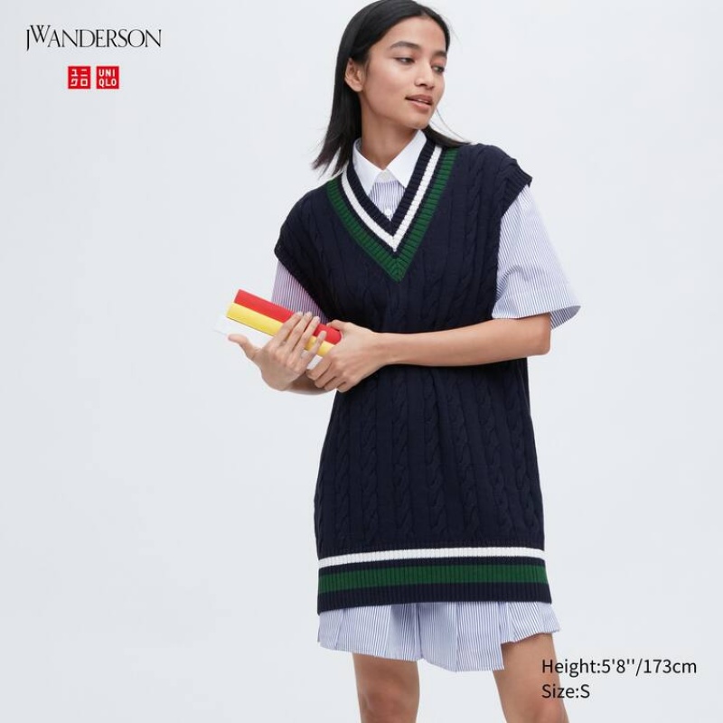 Uniqlo Jw Anderson Long Cricket Women\'s Knitwear Navy | SBHPCT028