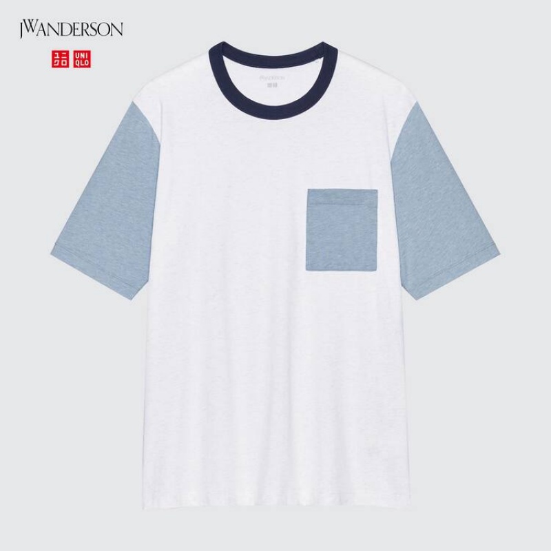 Uniqlo Jw Anderson Pocket Short Sleeved Men's T Shirts White | NYARMC513