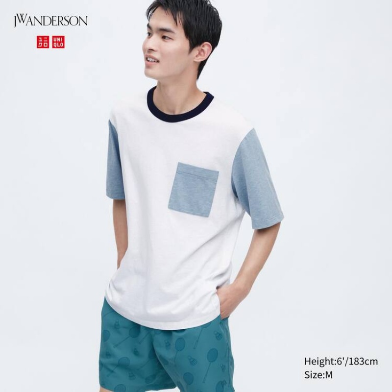 Uniqlo Jw Anderson Pocket Short Sleeved Men\'s T Shirts White | NYARMC513