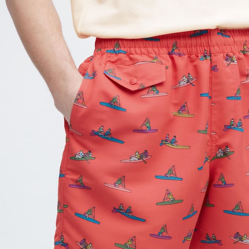 Uniqlo Jw Anderson Rowing Print Active Utility Men's Shorts Red | EIVTRM164