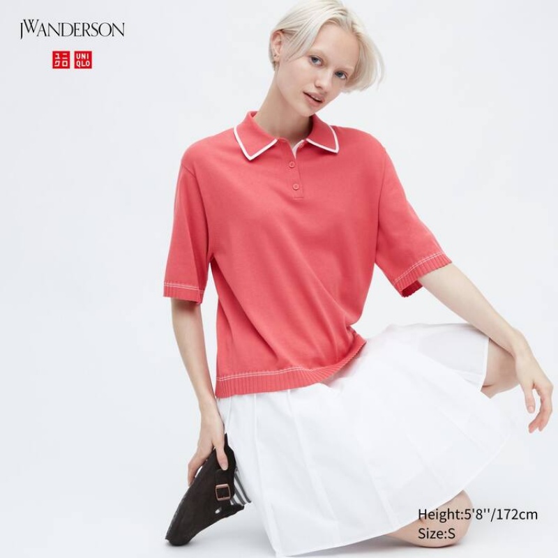 Uniqlo Jw Anderson Short Sleeved Polo Women\'s Tops Pink | HLXDUP386