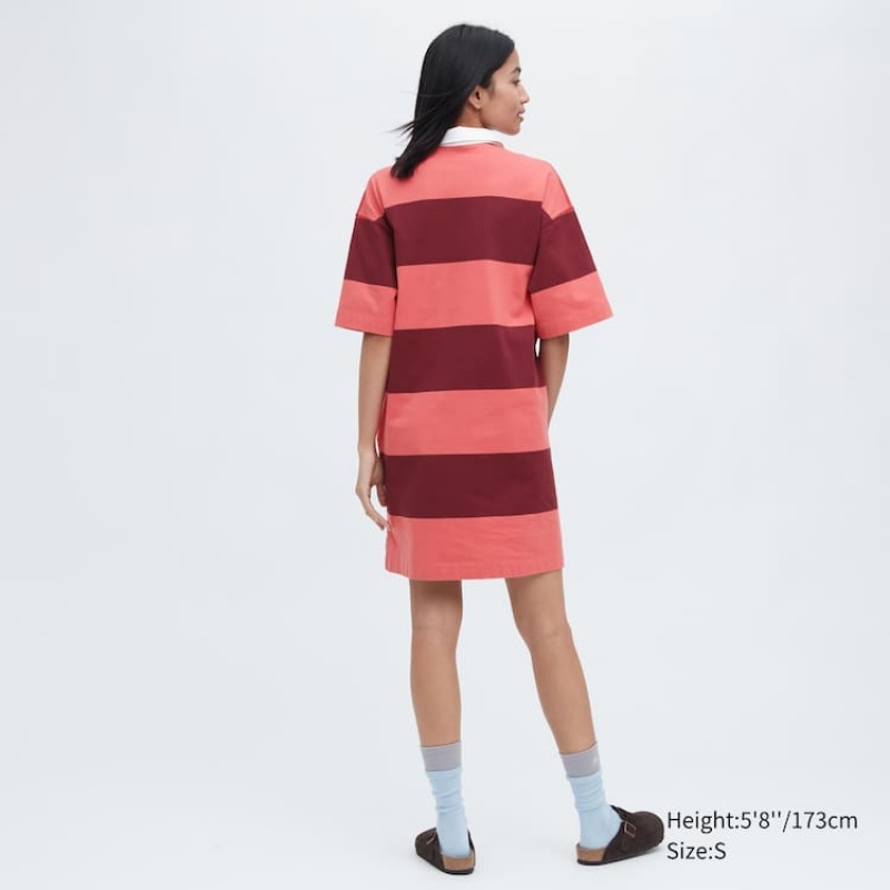 Uniqlo Jw Anderson Striped Polo Short Sleeved Women's Dress Pink | HDXKYM582