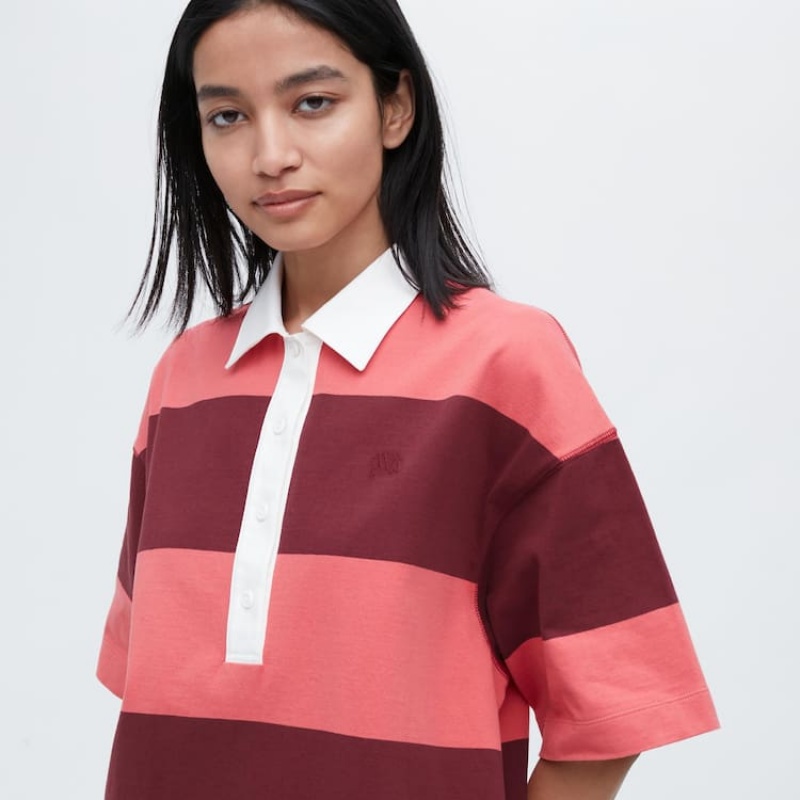 Uniqlo Jw Anderson Striped Polo Short Sleeved Women's Dress Pink | HDXKYM582