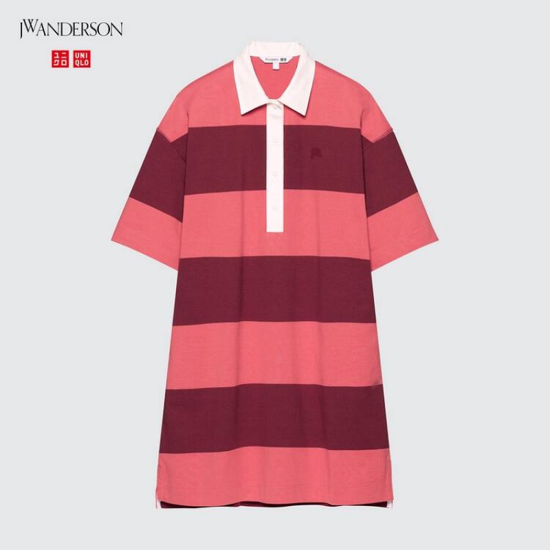 Uniqlo Jw Anderson Striped Polo Short Sleeved Women's Dress Pink | HDXKYM582