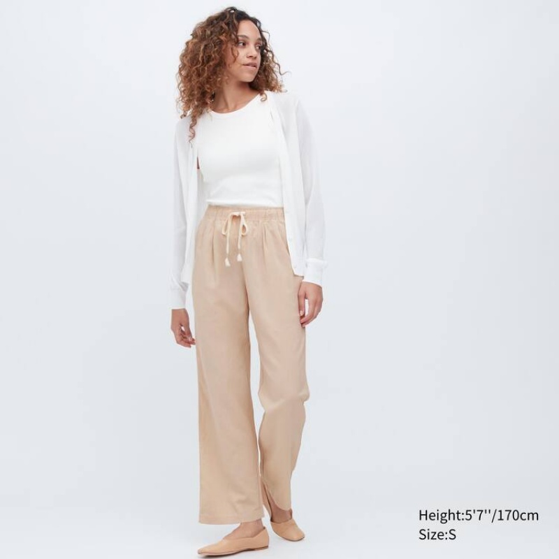 Uniqlo Linen Blend Easy Women\'s Trousers Beige | CXKNFE504