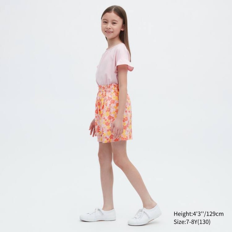 Uniqlo Linen Blend Flower Print Easy Kids' Shorts Pink | GIEHSM936