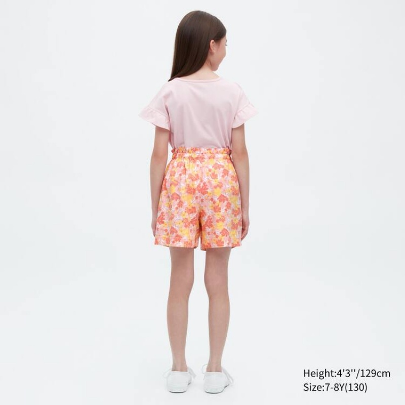 Uniqlo Linen Blend Flower Print Easy Kids' Shorts Pink | GIEHSM936