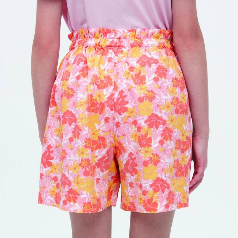 Uniqlo Linen Blend Flower Print Easy Kids' Shorts Pink | GIEHSM936