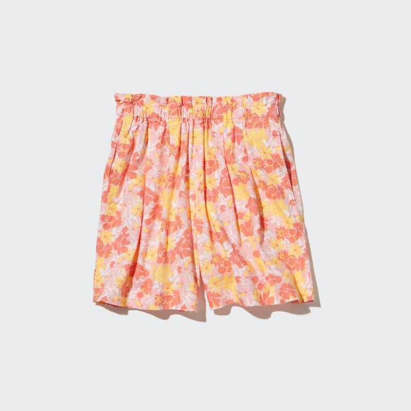 Uniqlo Linen Blend Flower Print Easy Kids' Shorts Pink | GIEHSM936