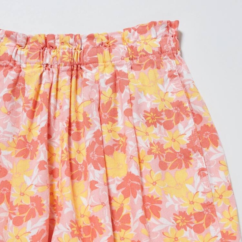 Uniqlo Linen Blend Flower Print Easy Kids' Shorts Pink | GIEHSM936