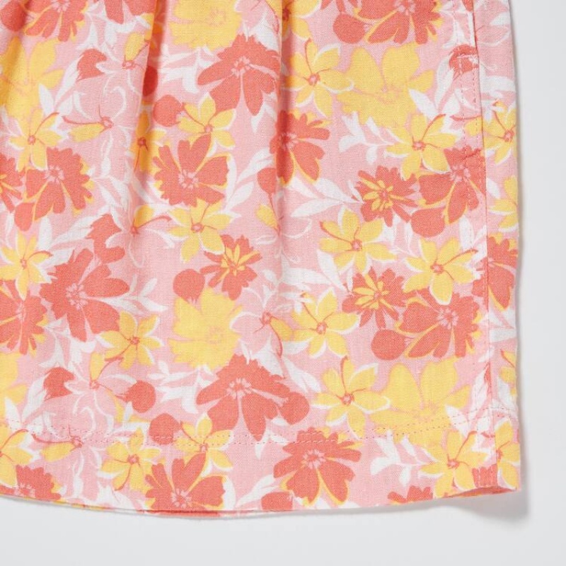 Uniqlo Linen Blend Flower Print Easy Kids' Shorts Pink | GIEHSM936