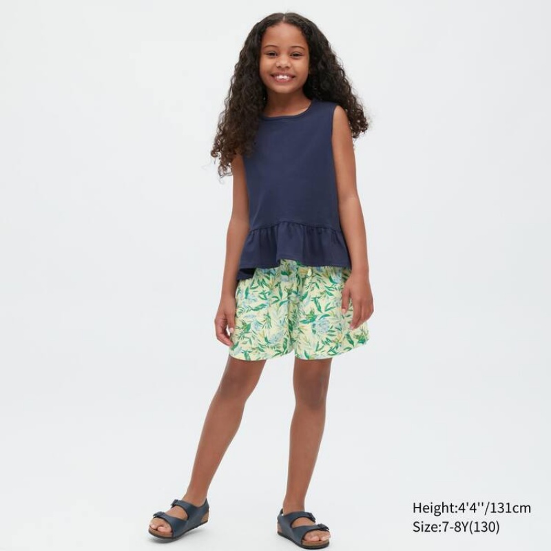 Uniqlo Linen Blend Flower Print Easy Kids' Shorts Cream | DJSLOA072