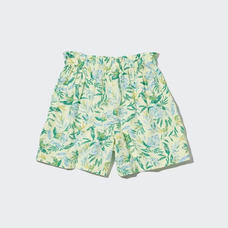 Uniqlo Linen Blend Flower Print Easy Kids' Shorts Cream | DJSLOA072