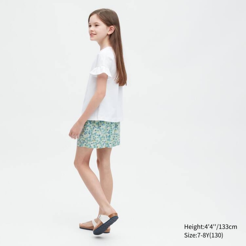 Uniqlo Linen Blend Flower Print Easy Kids' Shorts Green | OZBRUA958