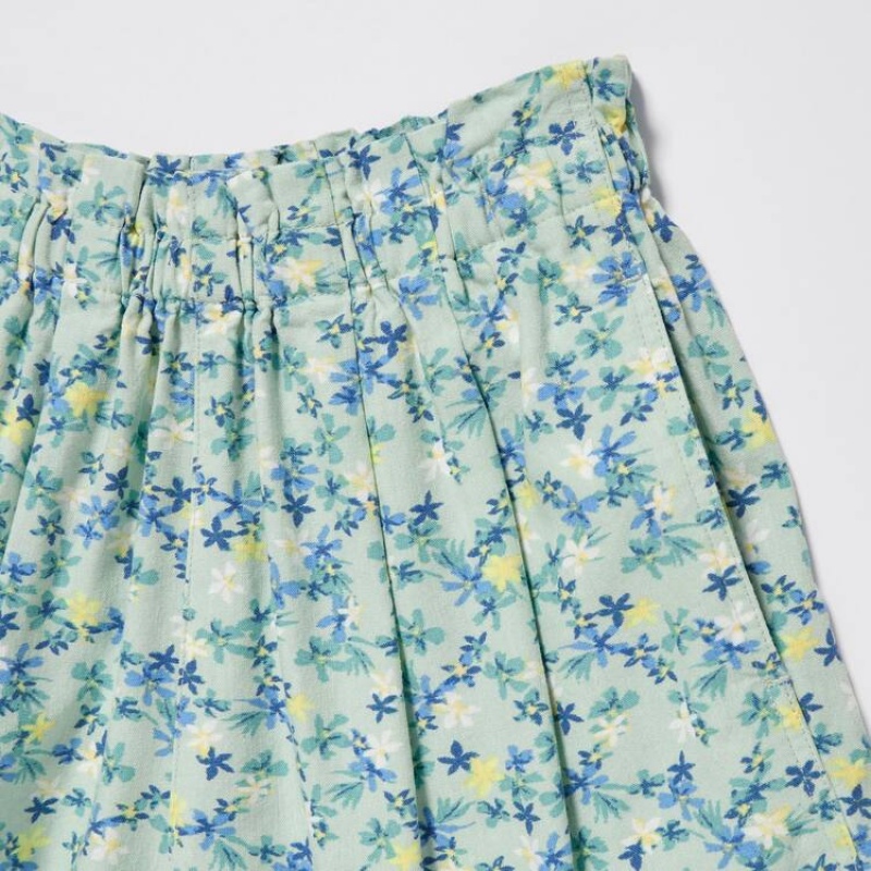 Uniqlo Linen Blend Flower Print Easy Kids' Shorts Green | OZBRUA958